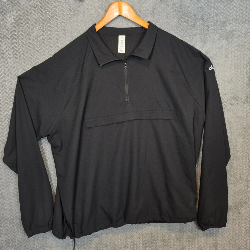 Alo Yoga Womens Black Ripstop Quarter Zip Pullover Pouch Pocket 2XL